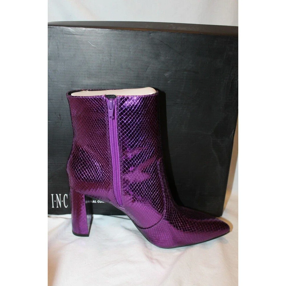 INC Womens Purple ScalePattern Memory Foam Booties Toe Block‎ Heel Booties 7 M